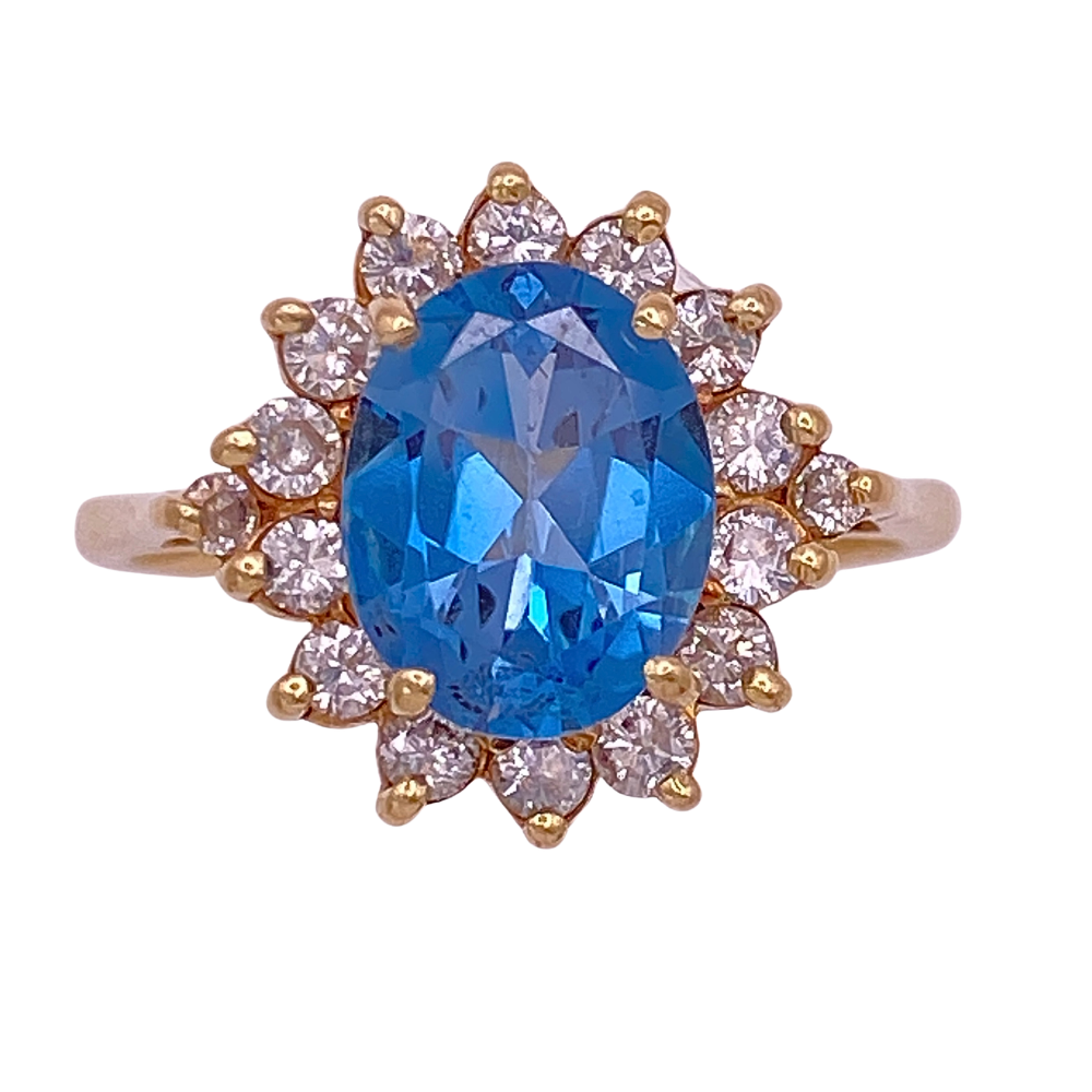 Vintage Diamond Halo London Blue Topaz Ring 3.01 Carat TGW 14K Gold