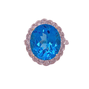 Diamond Halo Blue Topaz Ring 14KWG