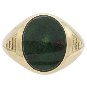Edwardian Bloodstone Signet Ring 15K Yellow Gold front