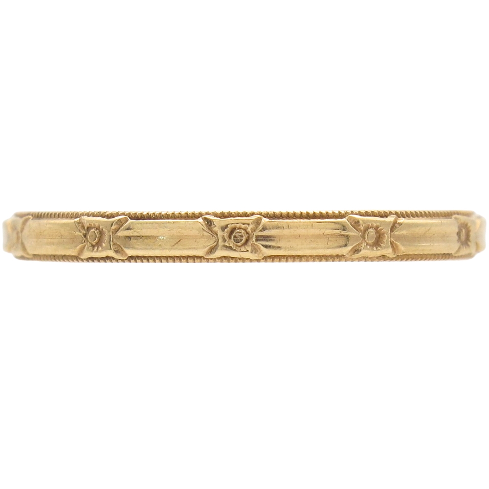 Edwardian Era Floral Milgrain Band Ring 14K Gold