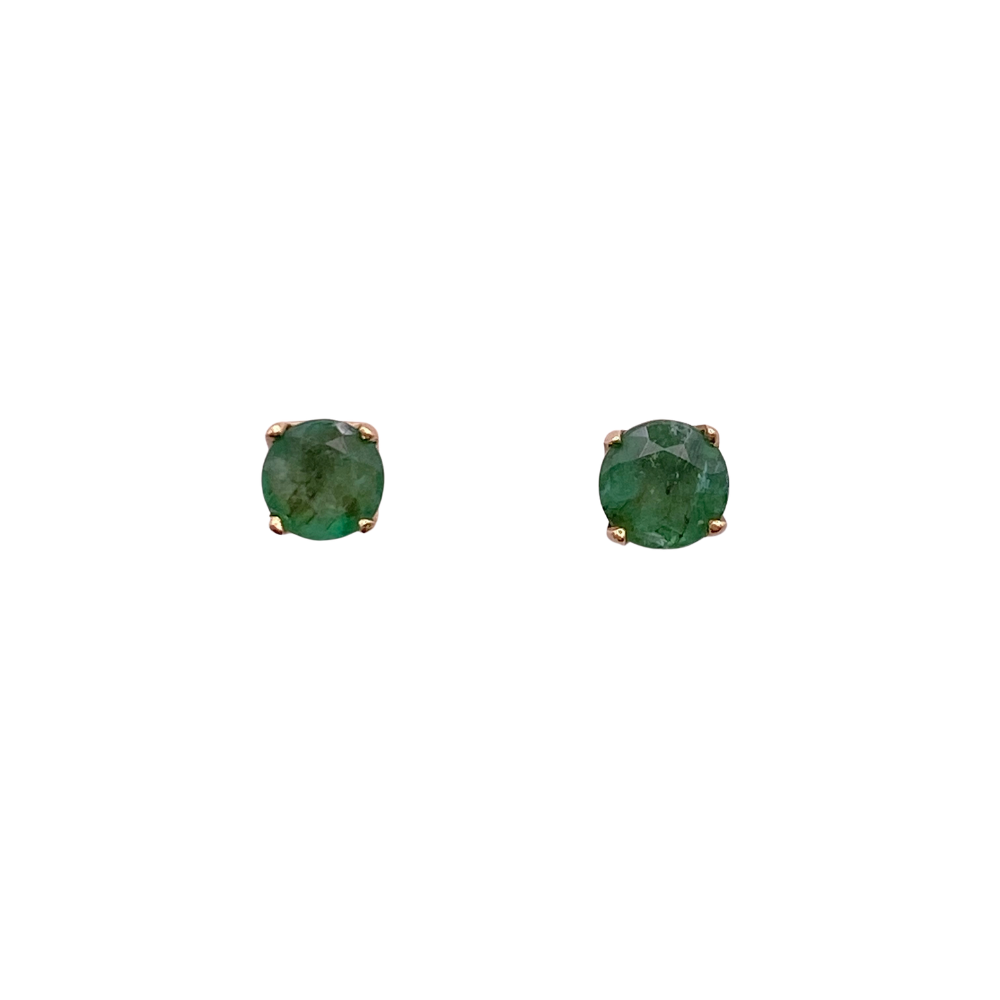 Natural Emerald Stud Earrings .70 Carat TW 14K Gold