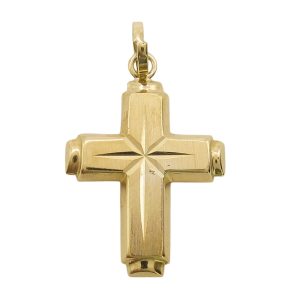 Etched Starburst Cross 18K Yellow Gold