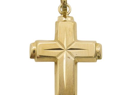 Etched Starburst Cross 18K Yellow Gold