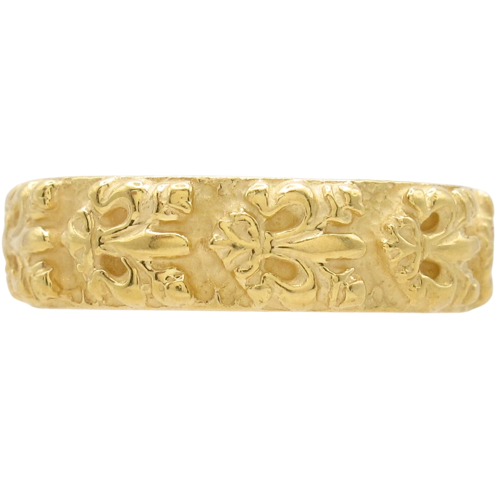 Fleur De Lis Relief Band Ring 18K Yellow Gold