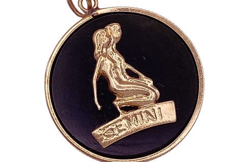 Gemini Pendant Charm 14K Gold Onyx