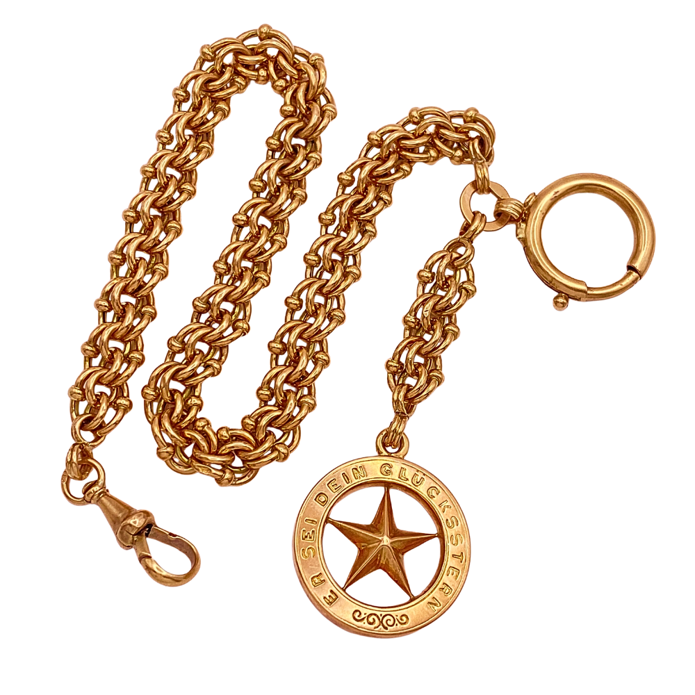 Buy Victorian Watch Chain With Lucky Star Fob Charm 14K Gold