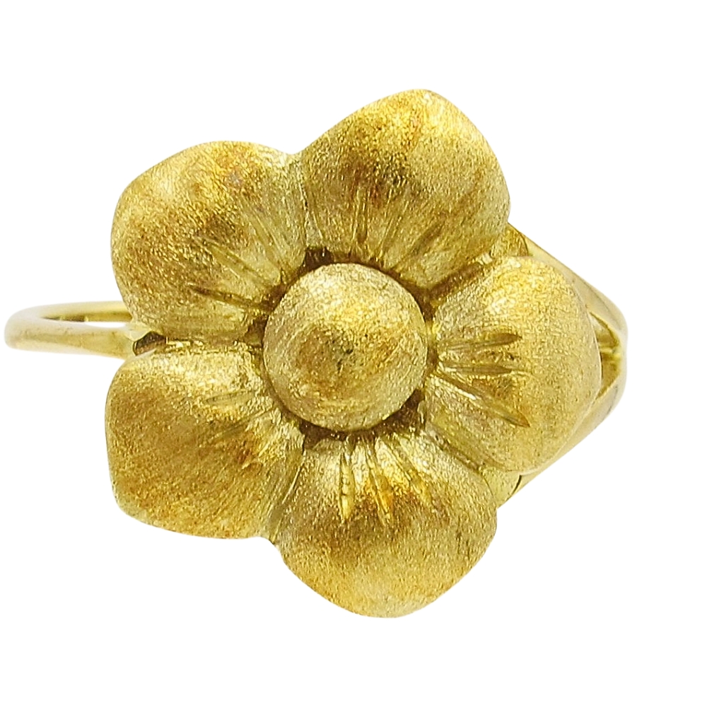 18K Gold Flower Ring Asymmetrical Shank Design