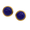 Lapis Lazuli Button Stud Earrings 14K Omega Back