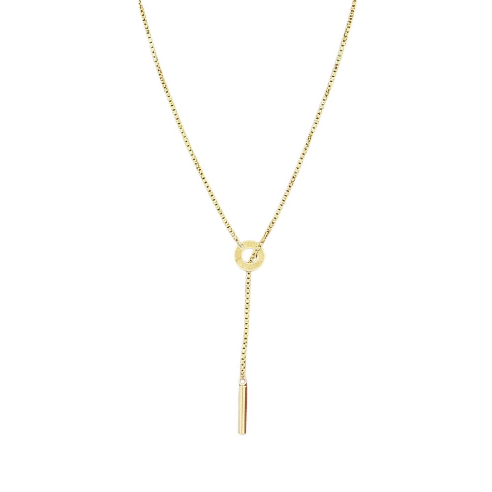 Lariat Box Chain Link Necklace 14K Yellow Gold Adjustable