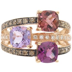 Le Vian 3.02ctw Amethyst, Rhodolite, & Tourmaline Ring 14K Strawberry Gold front