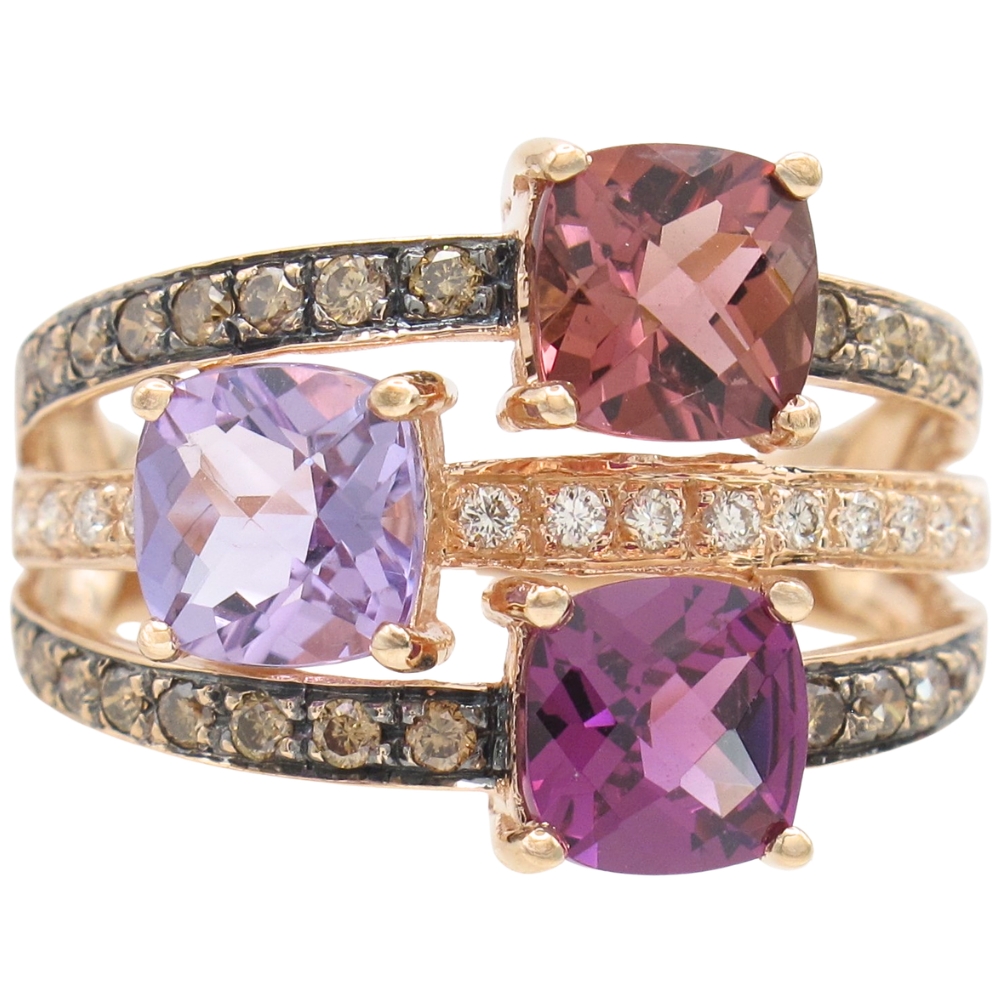Le Vian 3.02ctw Amethyst, Rhodolite, & Tourmaline Ring 14K Strawberry Gold