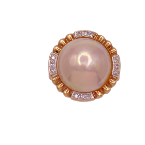 Mabe Pearl Diamond Rng 14KTT Gold