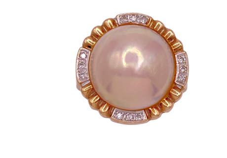 Mabe Pearl Diamond Rng 14KTT Gold