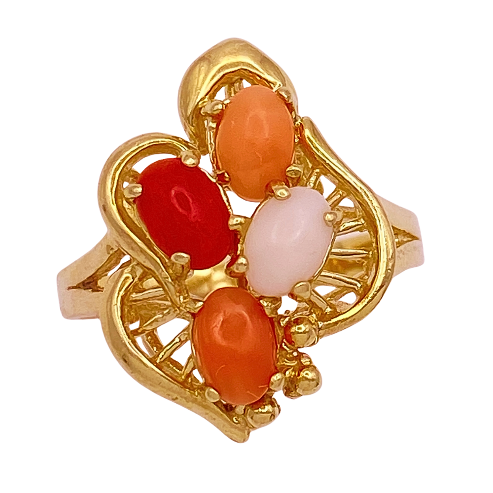 Multi Color Coral Vintage Ring 14K Gold