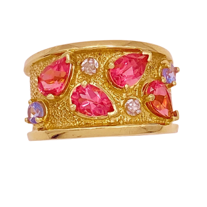 Multi Gem Cigar Band Ring 14K