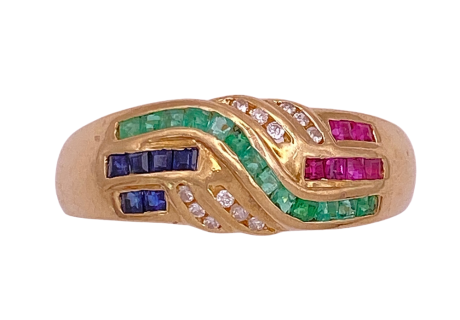Multi Gemstone Band Ring 14K .87 Carat TGW