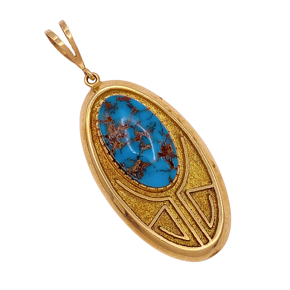 Native American Crafted Pendant 14K Gold and Turquoise, Navajo Al Nez