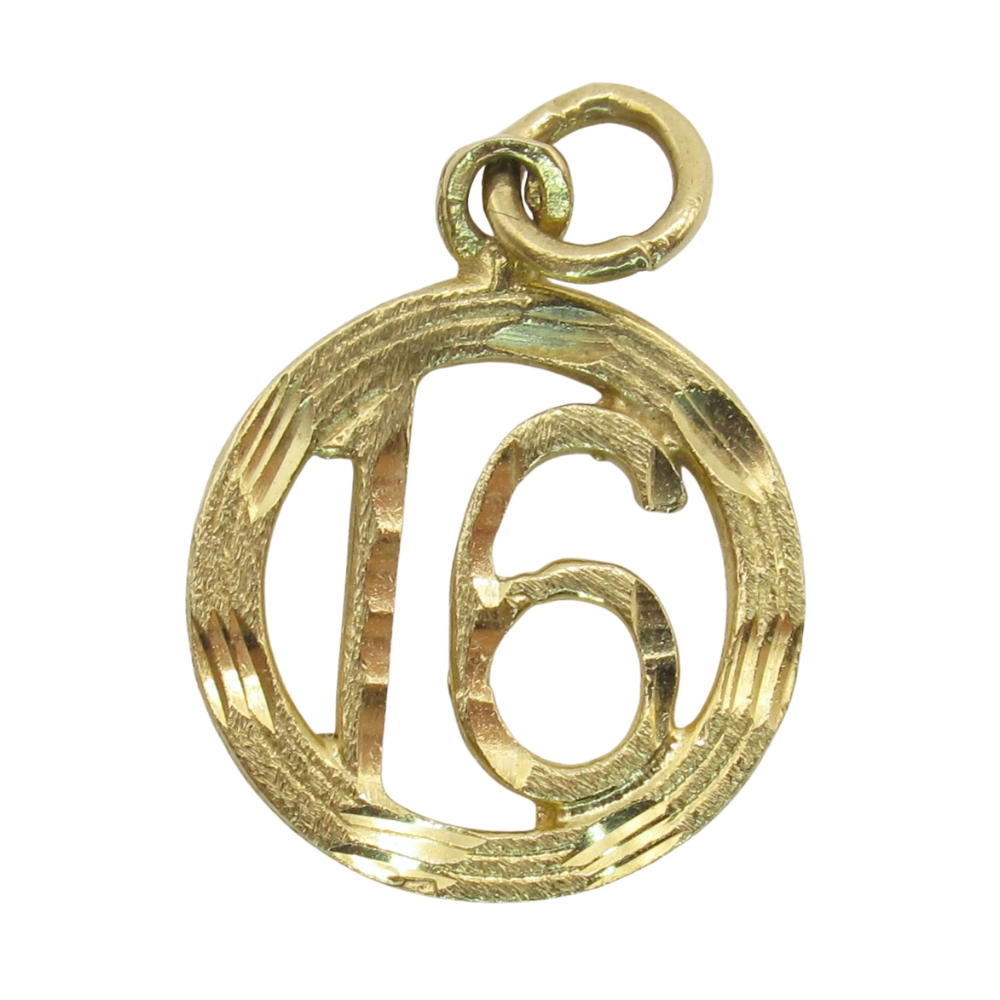 Vintage Number 16 Charm 14K Gold