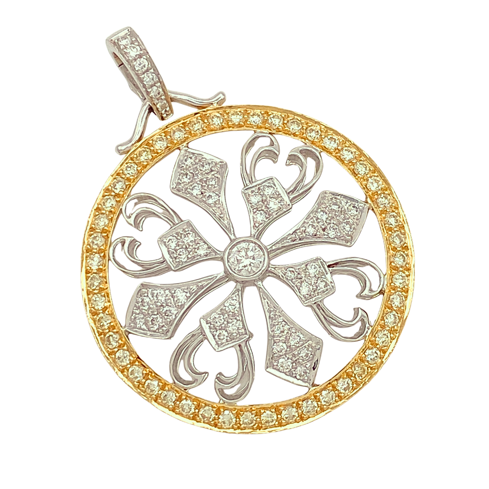 Ornate Diamond Circle Pendant 18K Two-Tone Gold 1.17 Carat TW
