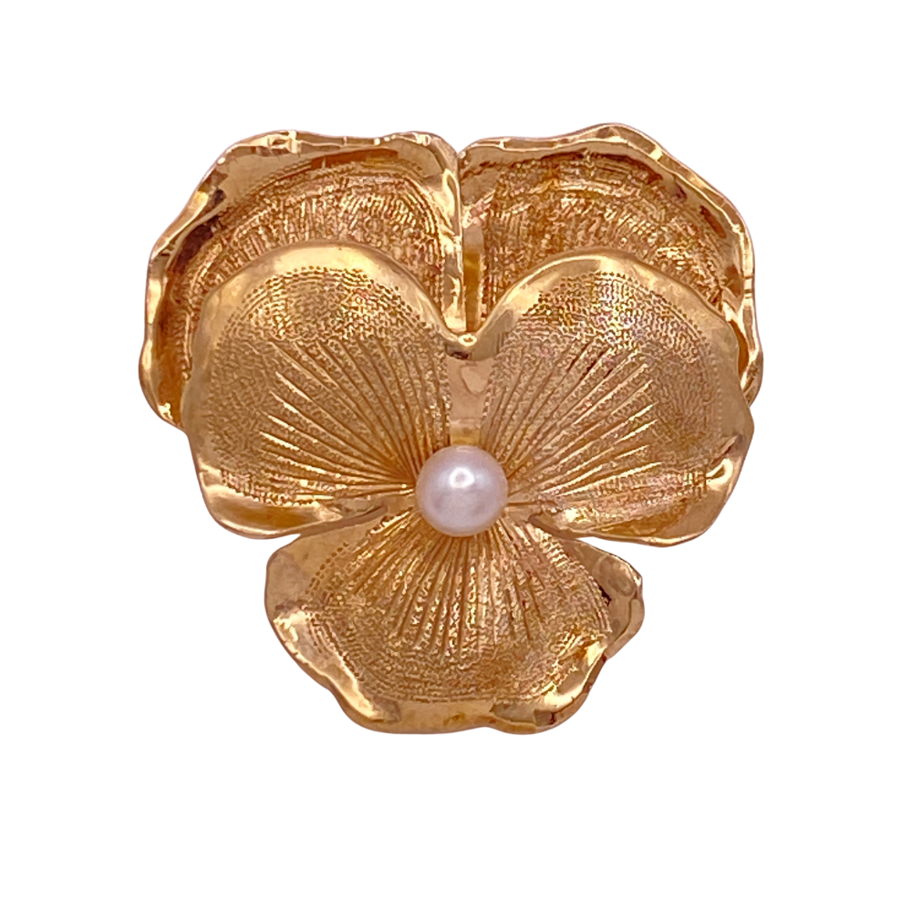 Vintage Pansy Pendant Brooch 10K Gold Cultured Pearl Victorian Revival