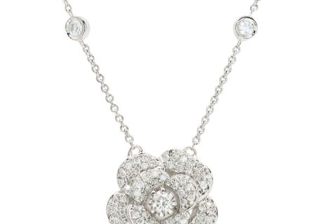 Pave Diamond Rode Necklace in 14K White Gold, 0.59ctw
