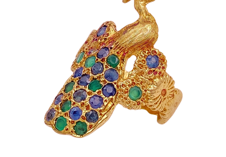Peacock Ring 14K Sapphire Emerald Alt View