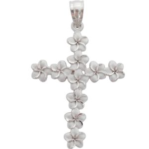 Plumeria Flower Cross 14K White Gold