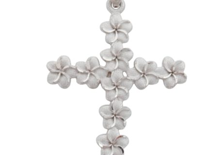 Plumeria Flower Cross 14K White Gold