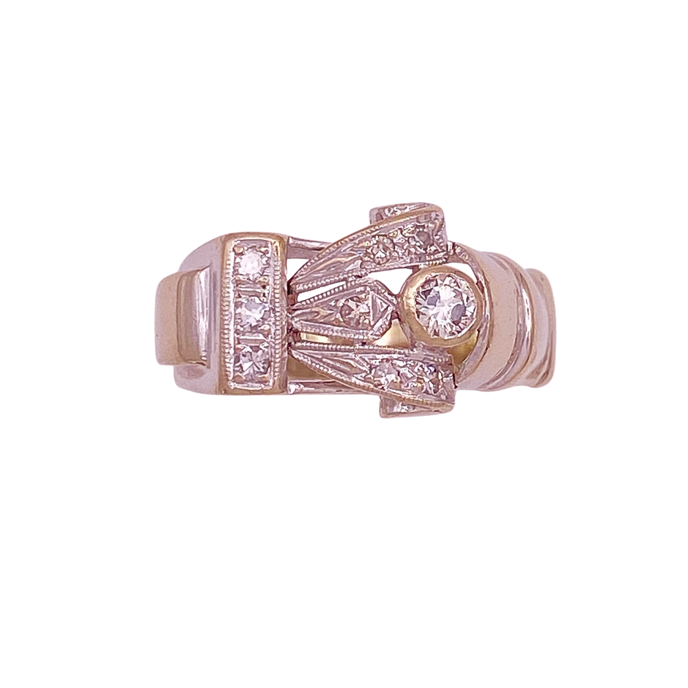 Retro Vintage Buckle Ring 14K White Gold Diamond .30 Carat TW