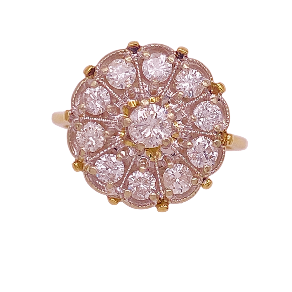 Retro Vintage Diamond Cluster Ring .95 Carat TW14K Two-Tone Gold