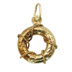 Rope Fouled Life Buoy 18K Yellow Gold