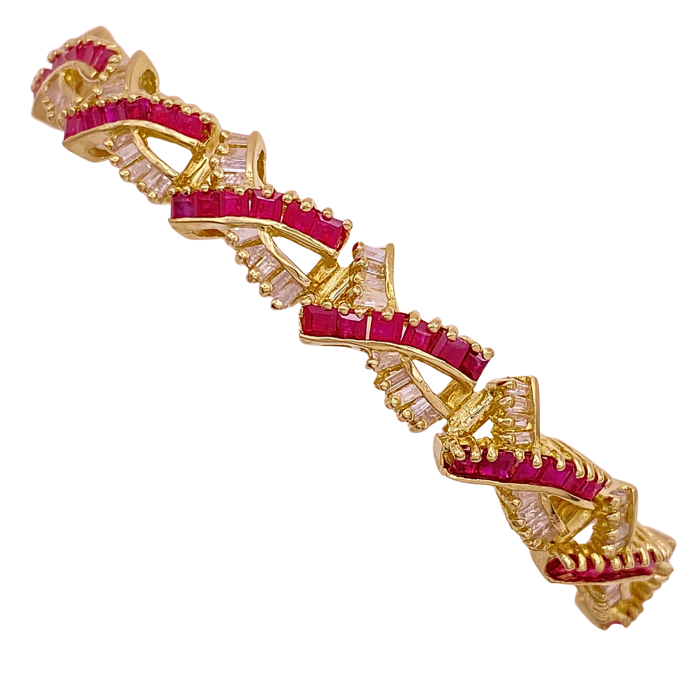 Ruby and Diamond Bracelet 8.87 Carats TGW 14K Gold X Kiss Link