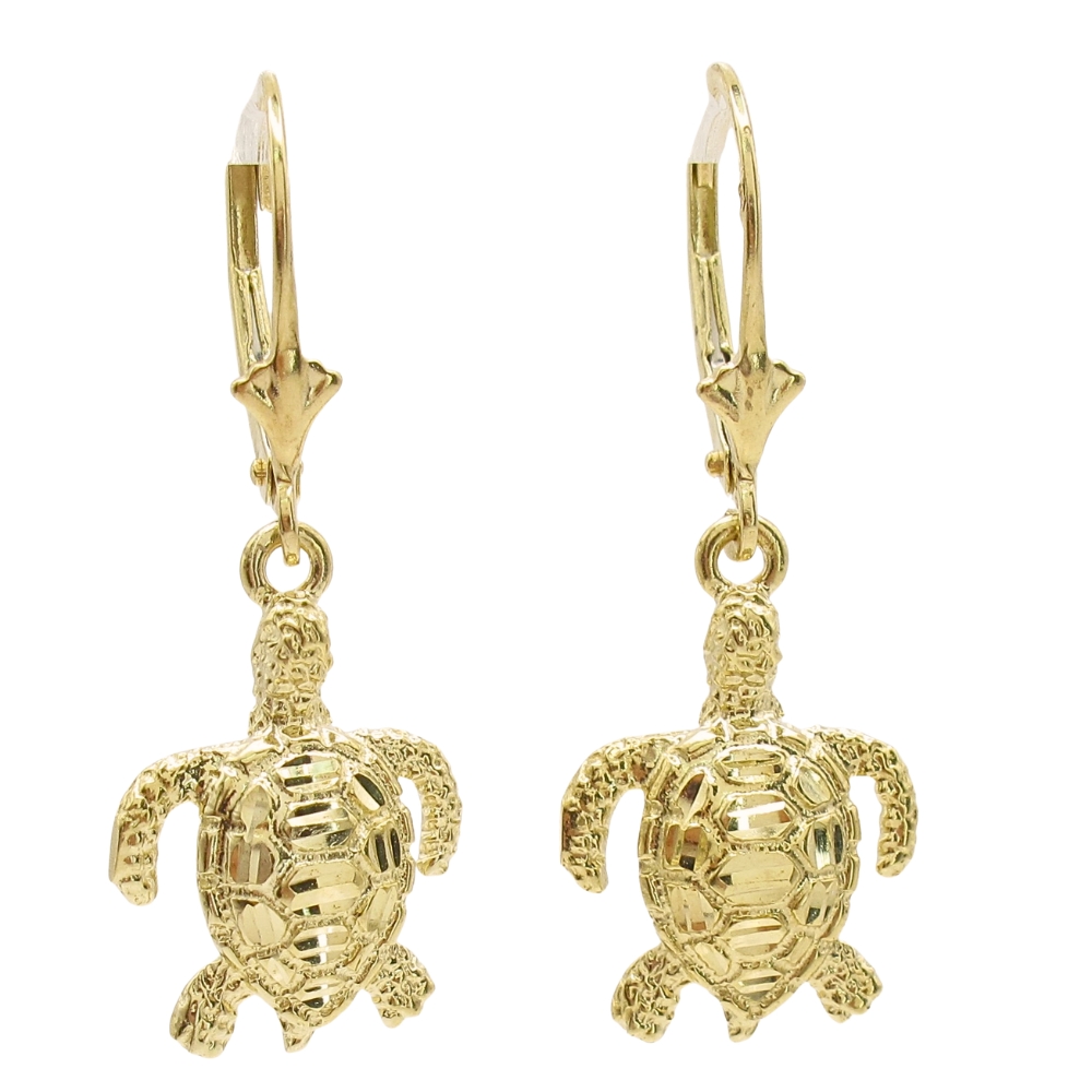 Sea Turtle Detailed Dangle Earrings 14k Gold