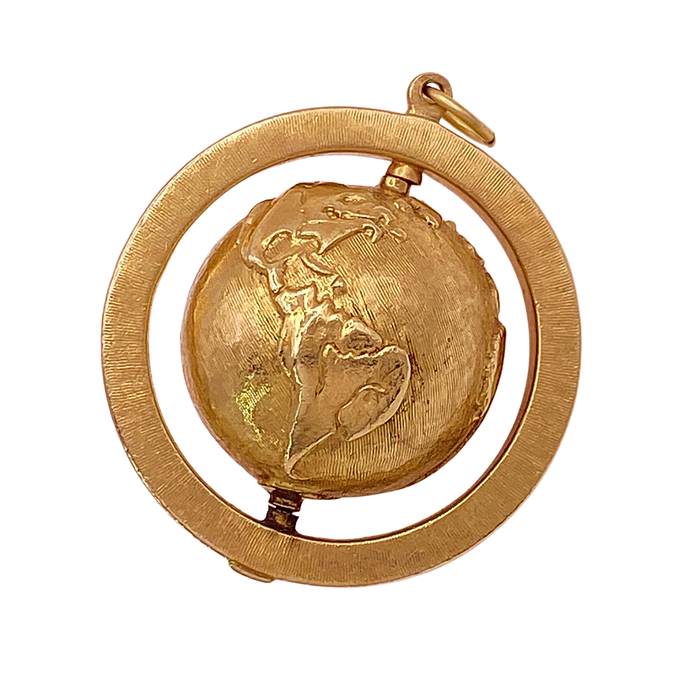 Big Vintage Spinning Globe Charm or Pendant 14K Gold Three-Dimensional