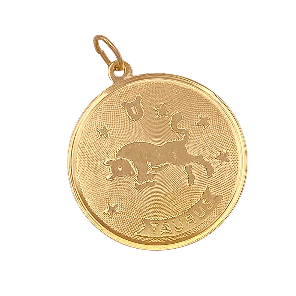 Vintage Taurus Zodiac Charm Pendant 14K Gold