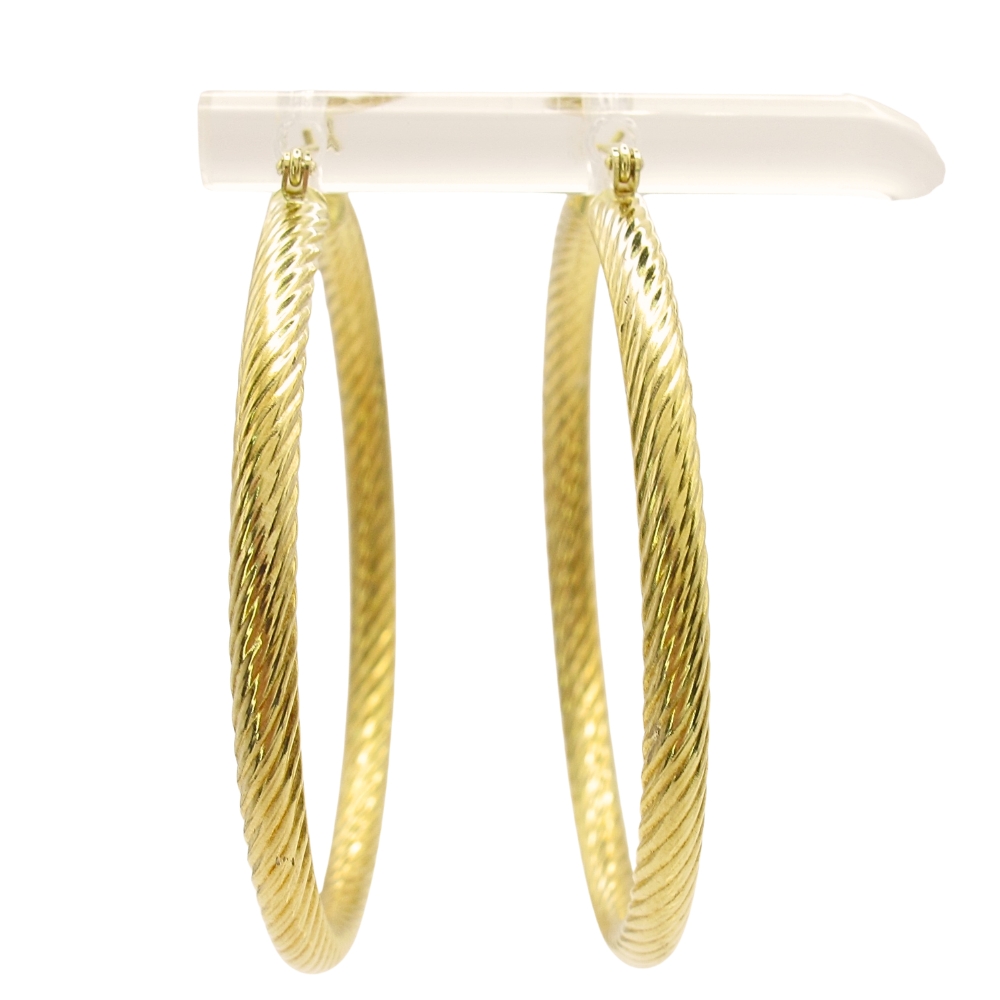 14K Yellow Gold Twist Design Hoop Earrings
