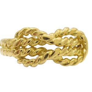 Twisted Rope Infinity Knot Ring In 18K Gold Front View