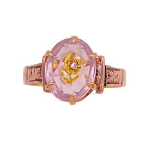 Victorian Amethyst & Diamond Ring 10K Rose Gold