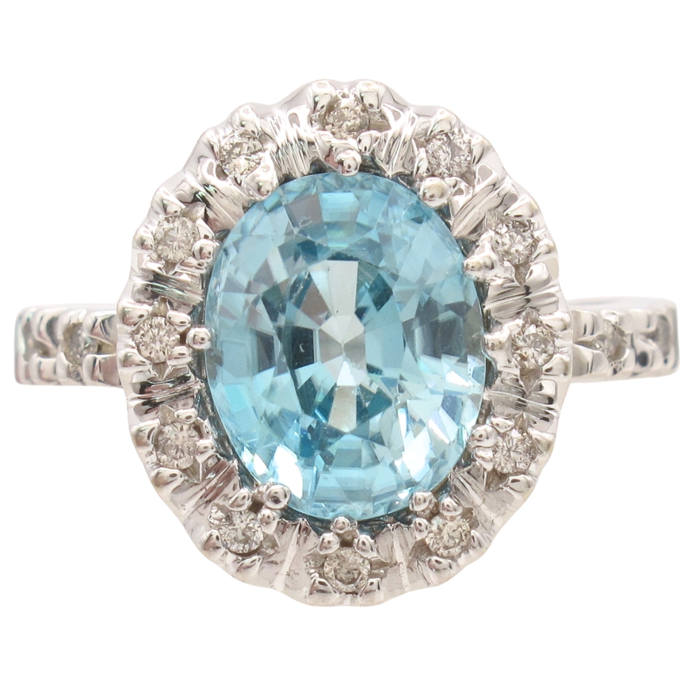 Vintage 4.78ctw Blue Zircon Halo Ring 18K White Gold