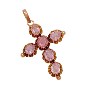 Vintage Jeweled Cross Pendant Rose Gold