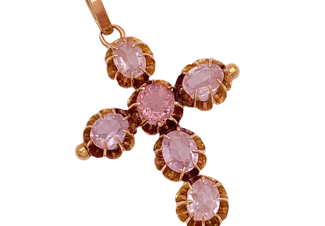Vintage Jeweled Cross Pendant Rose Gold