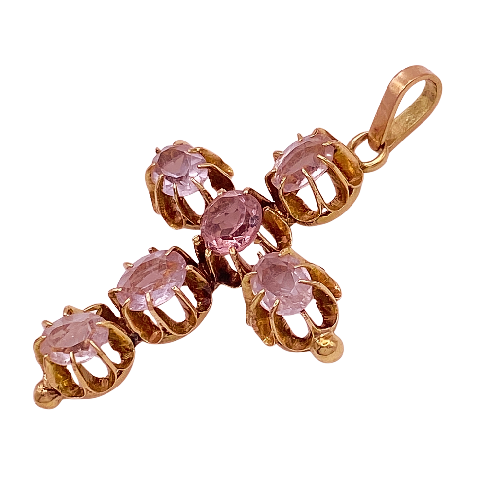 Buy Victorian Cross Pendant 14K Rose Gold Morganite and Tourmaline