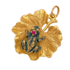 Vintage Prince Charming Frog Charm Pendant 14K Gold Ruby Enamel Lily Pad