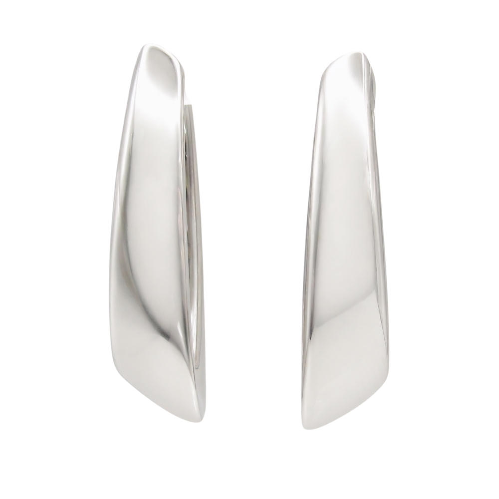 Puffed Geometric Knife Edge Huggie Hoops 14K White Gold
