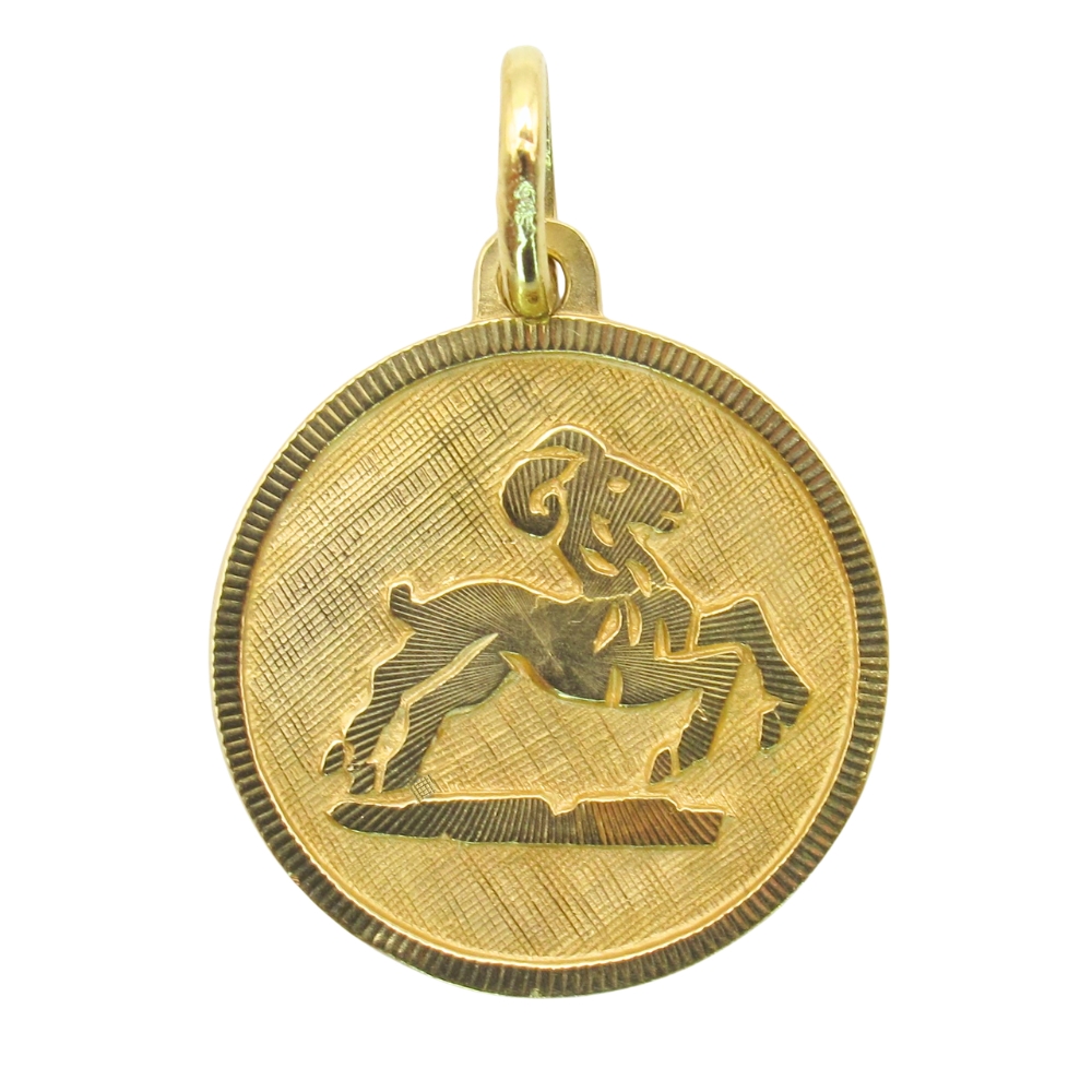 Vintage Aries Zodiac Charm Pendant 18K Gold