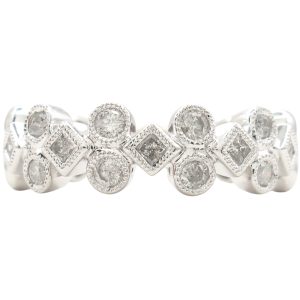 0.62ctw Alternating Diamond Bezel Band Ring 14K White Gold front