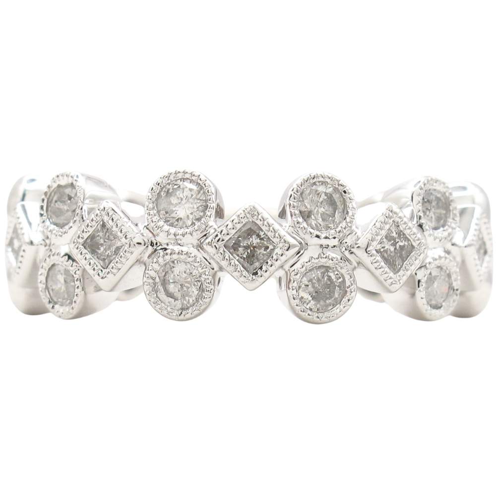 0.62ctw Alternating Diamond Bezel Band Ring 14K White Gold