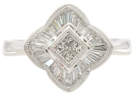 0.76ctw Tapered Baguette Diamond Quatrefoil Ring Platinum front