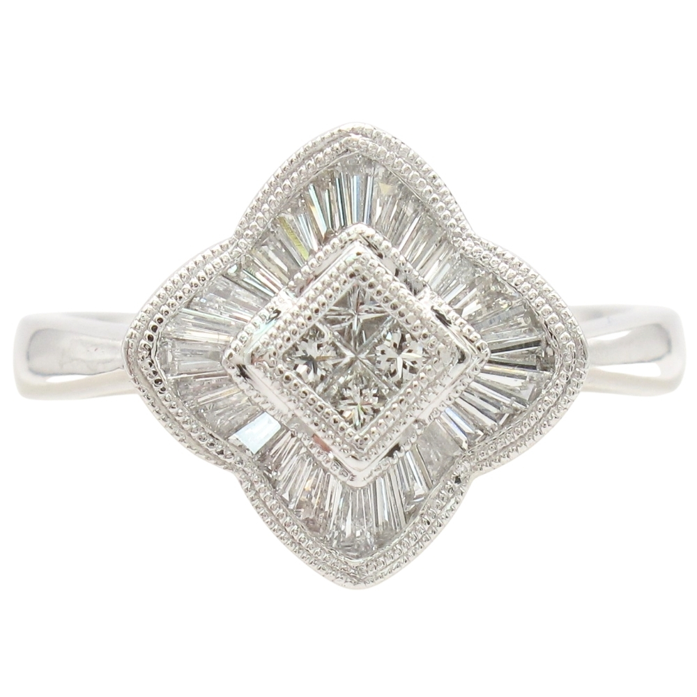 0.76ctw Tapered Baguette Diamond Quatrefoil Ring Platinum