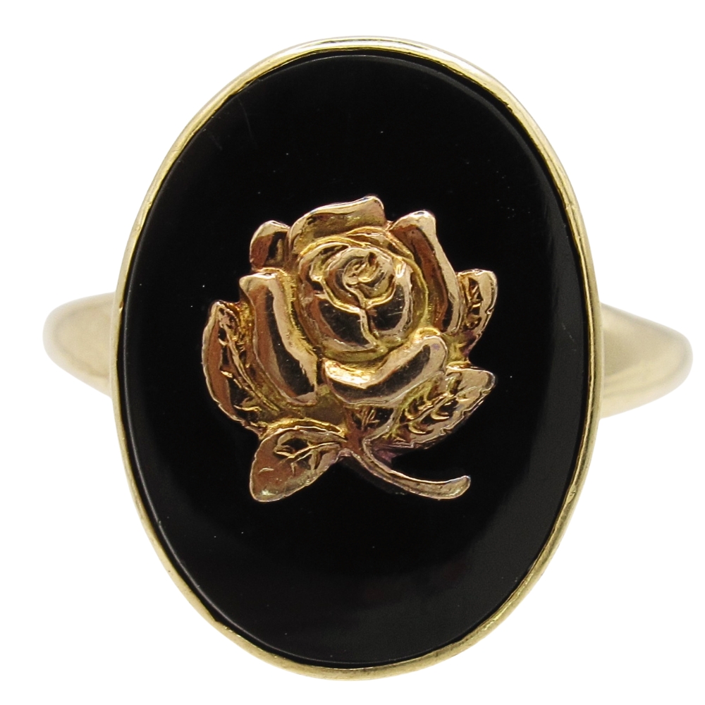 Black Onyx & 10K Gold Floral Statement Ring